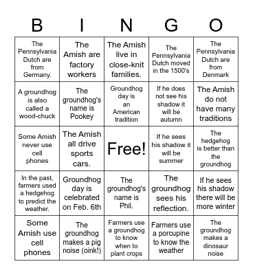 Groundhog Day Bingo Card