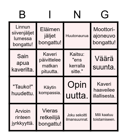 Hiihtelypäivän bingo Card