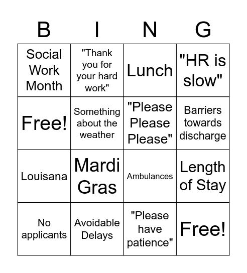 Bayou Bingo Card