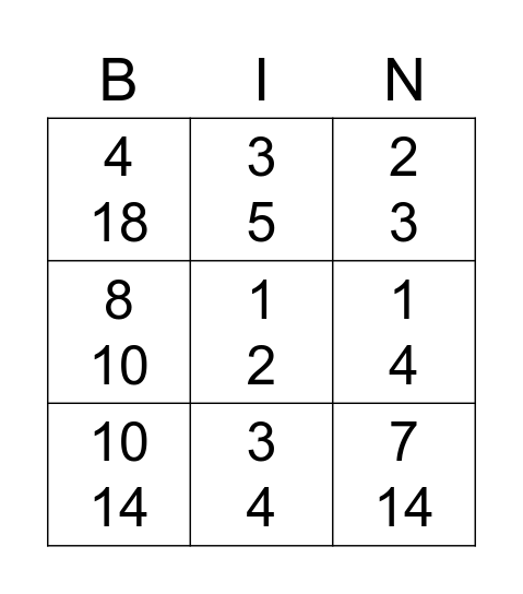 Equivalent Fraction Bingo Card