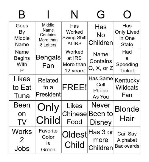 Ice Breaker Bingo Card