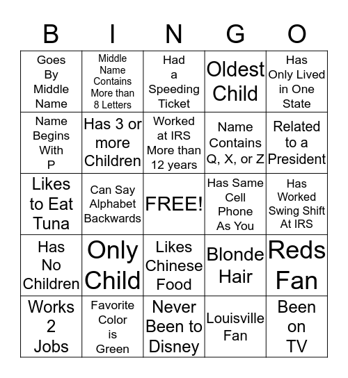 Ice Breaker Bingo Card