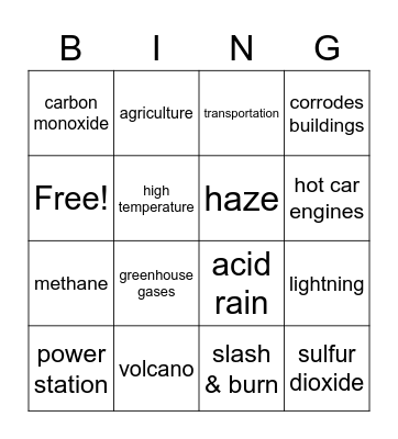 Air pollution Bingo Card