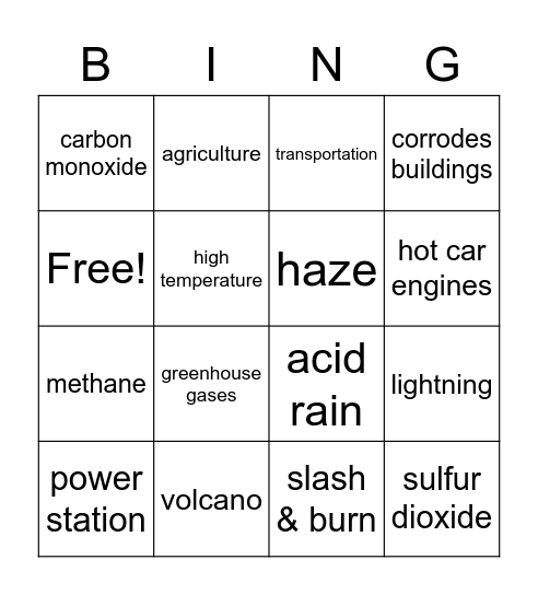 Air pollution Bingo Card