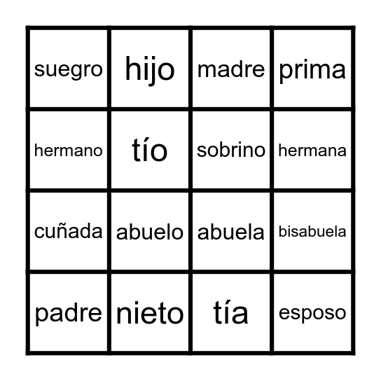 Lotería - La Familia Bingo Card