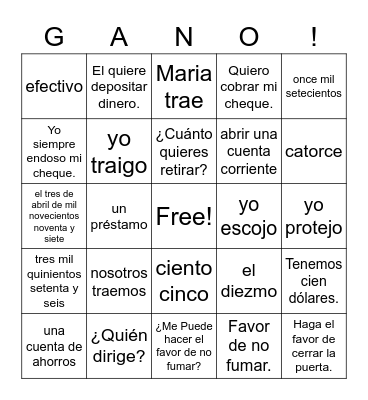 Spanish 2 Chapter 4 Lesson 2 Bingo Card
