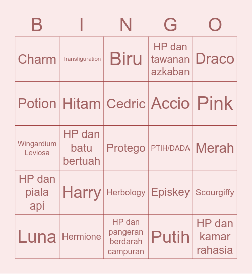 Bingo with Hogwartsca Bingo Card