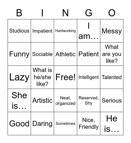 Los Adjetivos Bingo Card