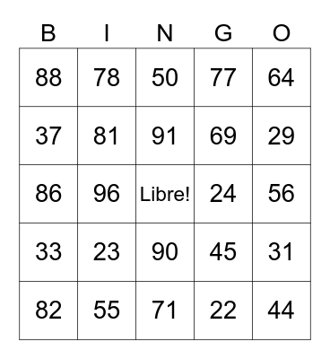 Los Numeros Bingo Card