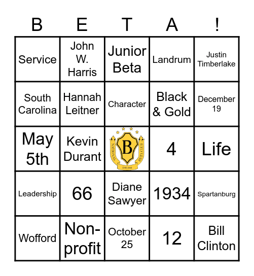Beta Bingo Card