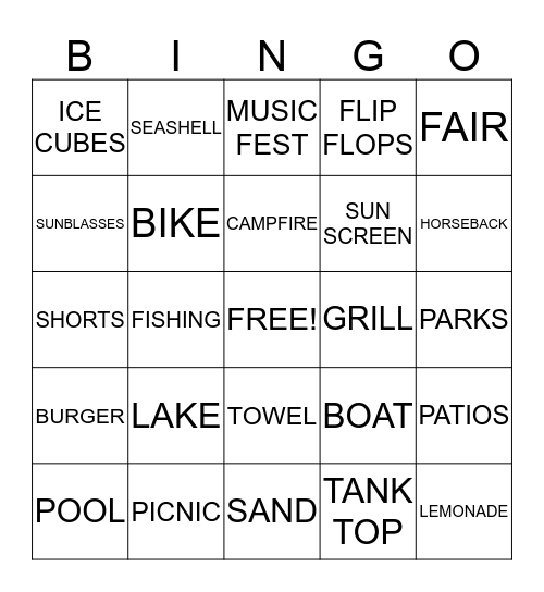 SUMMER BINGO MANOR PLACE Bingo Card