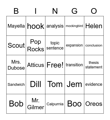 Freshman Bingo Card