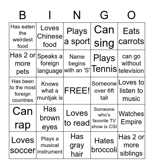 People Bingo Card