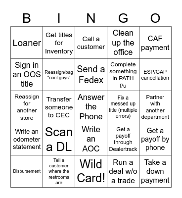 Part Time BOA Bingo    Name:_________ Bingo Card