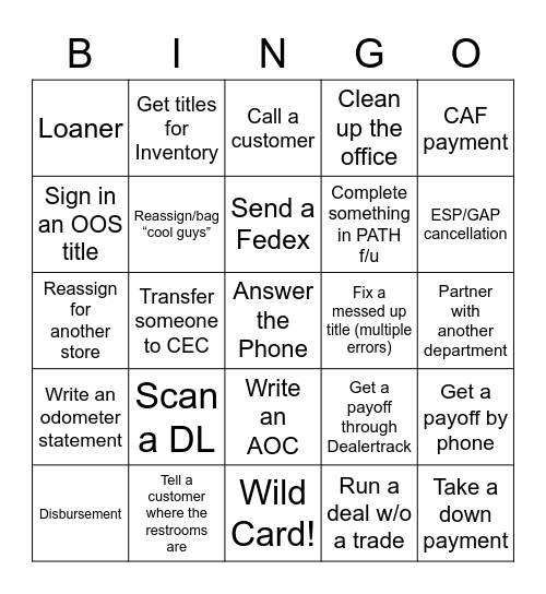 Part Time BOA Bingo    Name:_________ Bingo Card