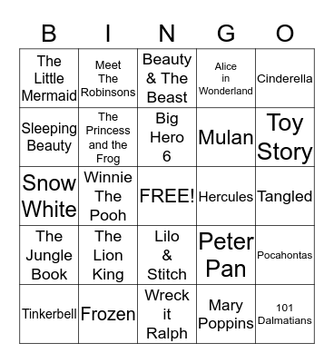 Disney Bingo Card