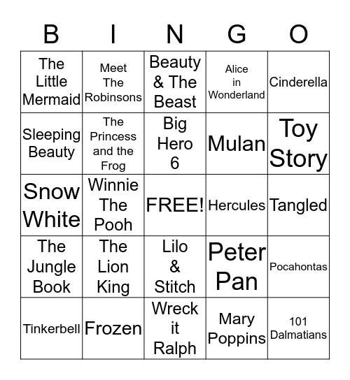 Disney Bingo Card