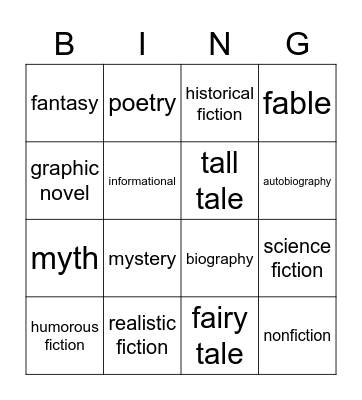 Genre Bingo Card