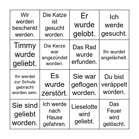 Passiv - Zeiten - Bingo Card