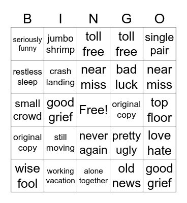 Oxymoron Bingo Card