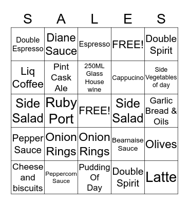 Hilltop Restaurant & Bar Bingo card  Bingo Card