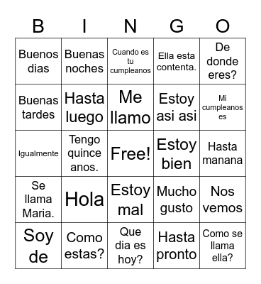 Saludos/Despedidos Bingo Card