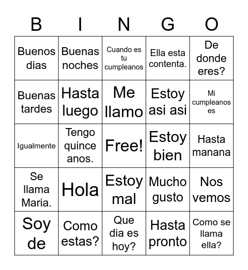 Saludos/Despedidos Bingo Card