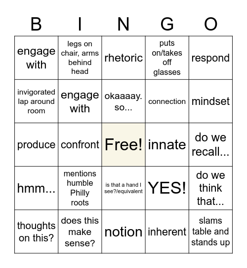 Dr Green Vernacular 2.0 Bingo Card