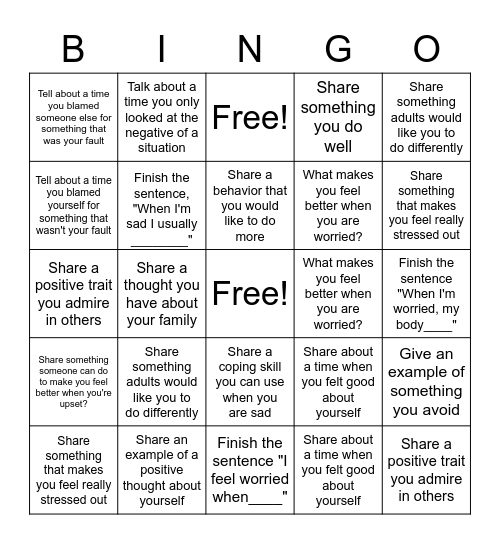 Cognitive Behavioral Therapy BINGO Card