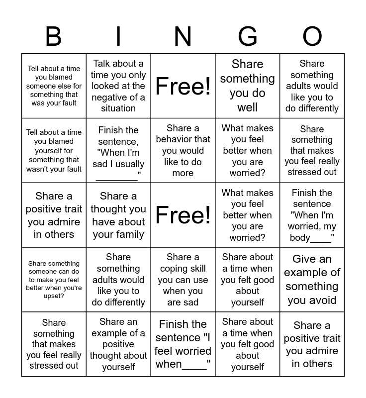 Cognitive Behavioral Therapy BINGO Card