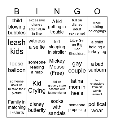 Disney Bingo Card