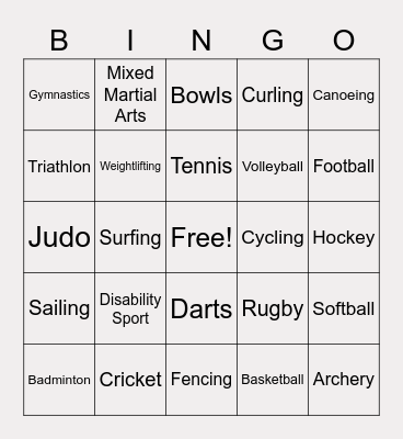 Sports Bingo Card