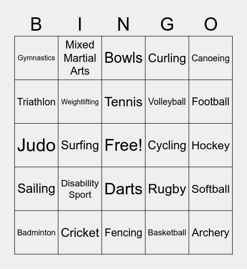 Sports Bingo Card