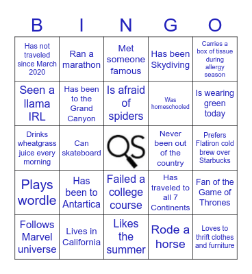 QS Speed Dating BINGO Card