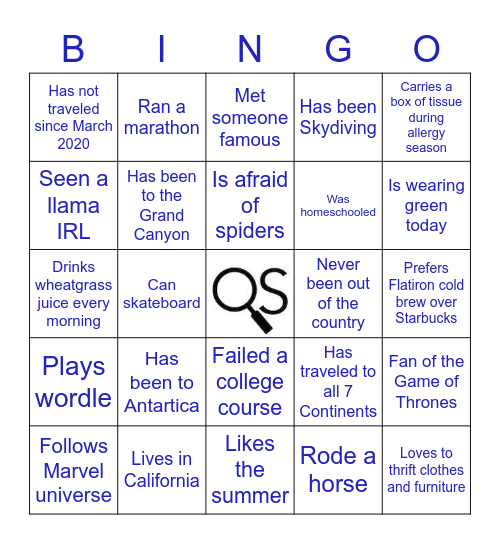 QS Speed Dating BINGO Card