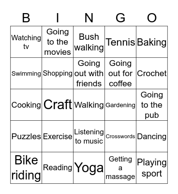 Leisure Bingo Card