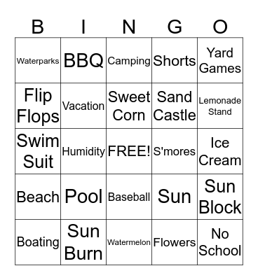 Summertime Bingo Card
