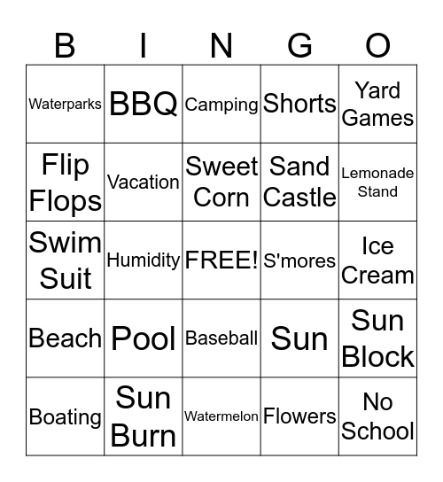 Summertime Bingo Card