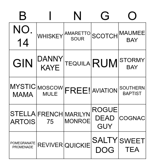 FINAL CUT ALCOHOL BINGO Card