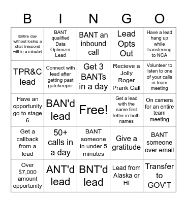 Inbound Sales Bingo Board Bingo Card