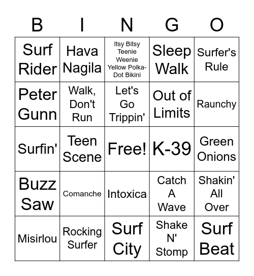 Surf Rock Classics Bingo Card