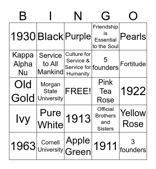 NPHC Bingo Card