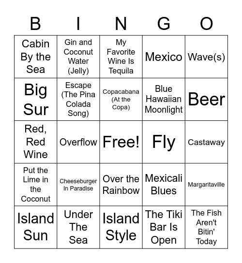 Tropical Bingo Tropical Themes Bingo Card