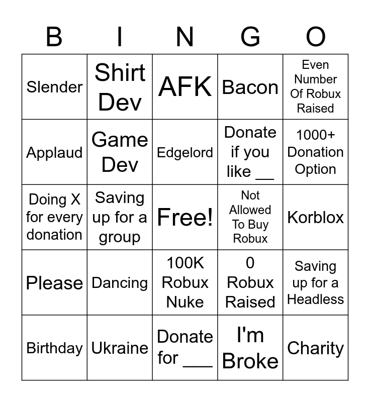 PLS DONATE Bingo Card