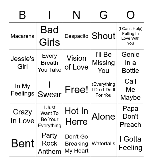 "songs of the summer" according to insider.com Bingo Card