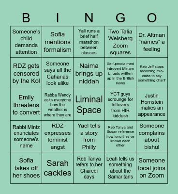 Purim Torah Bingo Card
