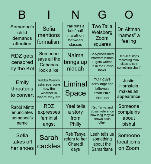 Purim Torah Bingo Card