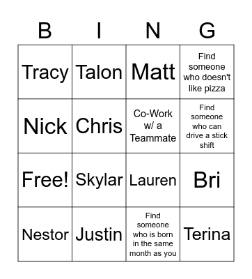 Cross Training Bingo Card
