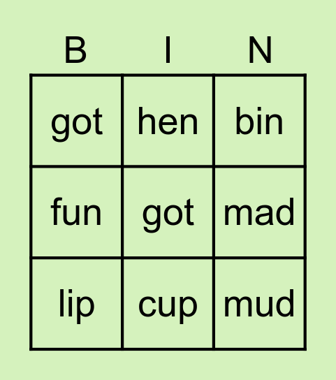 Green Words BINGO! Bingo Card