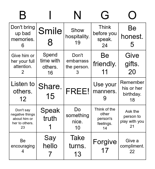 Ways To Show Love To Others Bingo Card